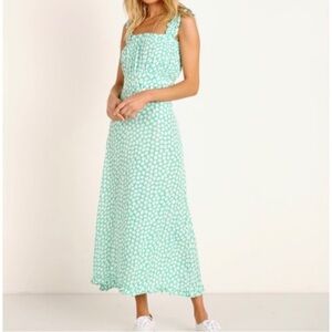 Faithfull The Brand Saint Tropez Midi Dress Cora Floral Green Polka Dot Size 4